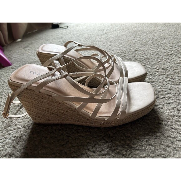 torrid Shoes - Torrid Laceup Strappy Platform Wedge Sandal Size 11.5WW Beige